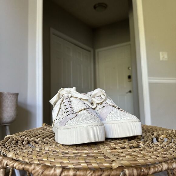 Joie Handan WHITE Woven Leather Platform Lace-Up Sneakers EU 37.5 US 7.5 - Picture 4 of 16